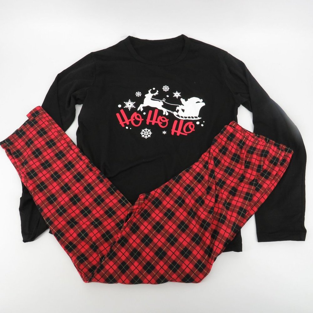 Ho Ho Ho Womens Black Red 2 Piece Pajama Set Medium